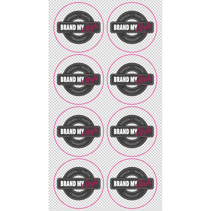Runde Sticker 7x7cm auf Bogen (160x297), transparent